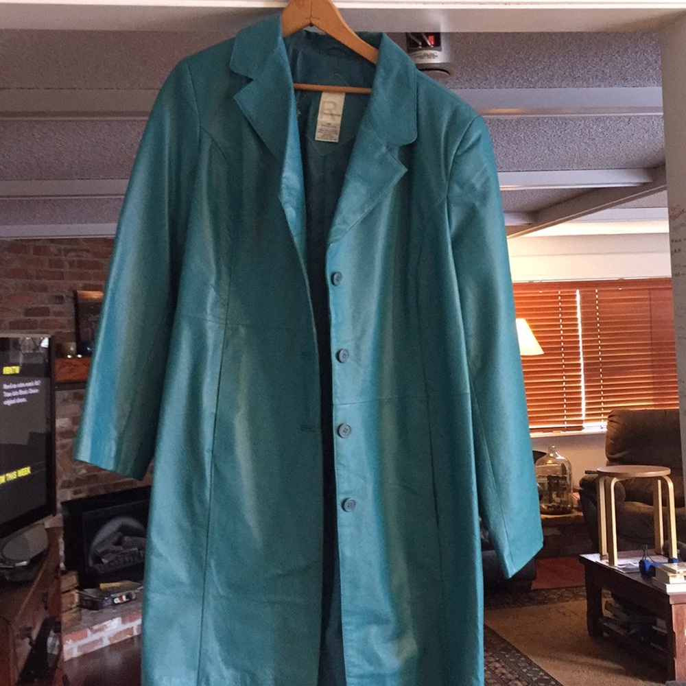 Turquoise blue vintage leather jacket